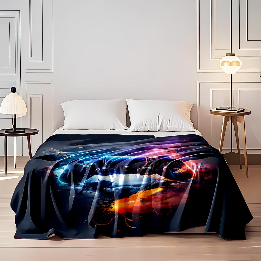 Gaming Controller with Neon Light Design Flannel Blanket for Bedroom, Living Room, Sofa, and Nap Sofas.
