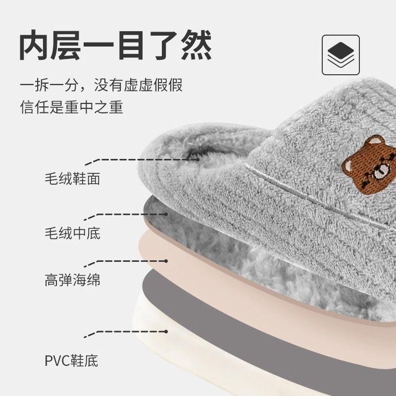 Free shipping family cotton slippers winter couple home indoor warm home non-slip wear-resistant cartoon bear plus size
