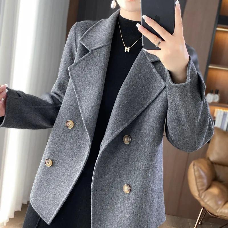 Women Loose Short Tweed Style Solid Color Turn Down Collar Casual Winter Coat