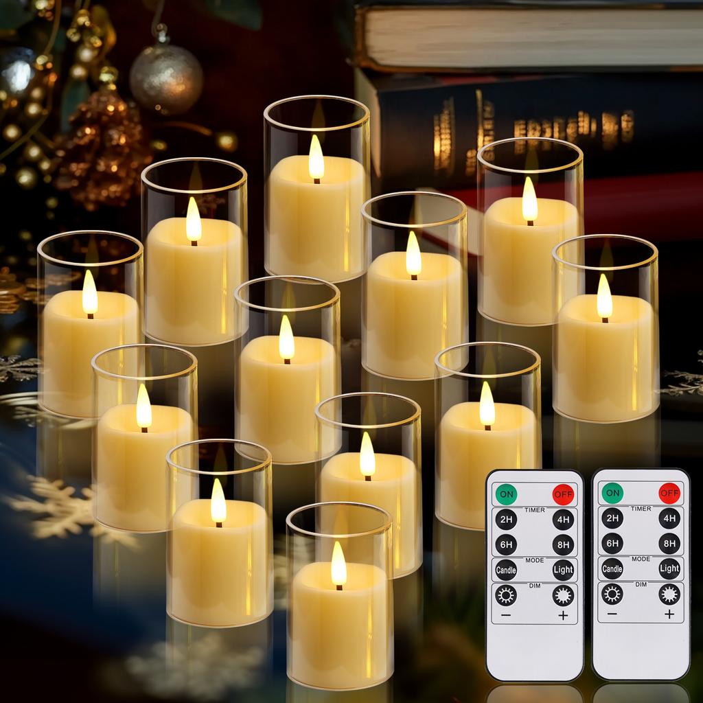 Acrylic Flameless Votive Electronic Candles with Timer & Remote Control Flickering LED Tealight for Wedding Christmas Home Decor