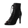 Large size new European and American fashion fish mouth cross strap black suede sexy high heels women's shoes