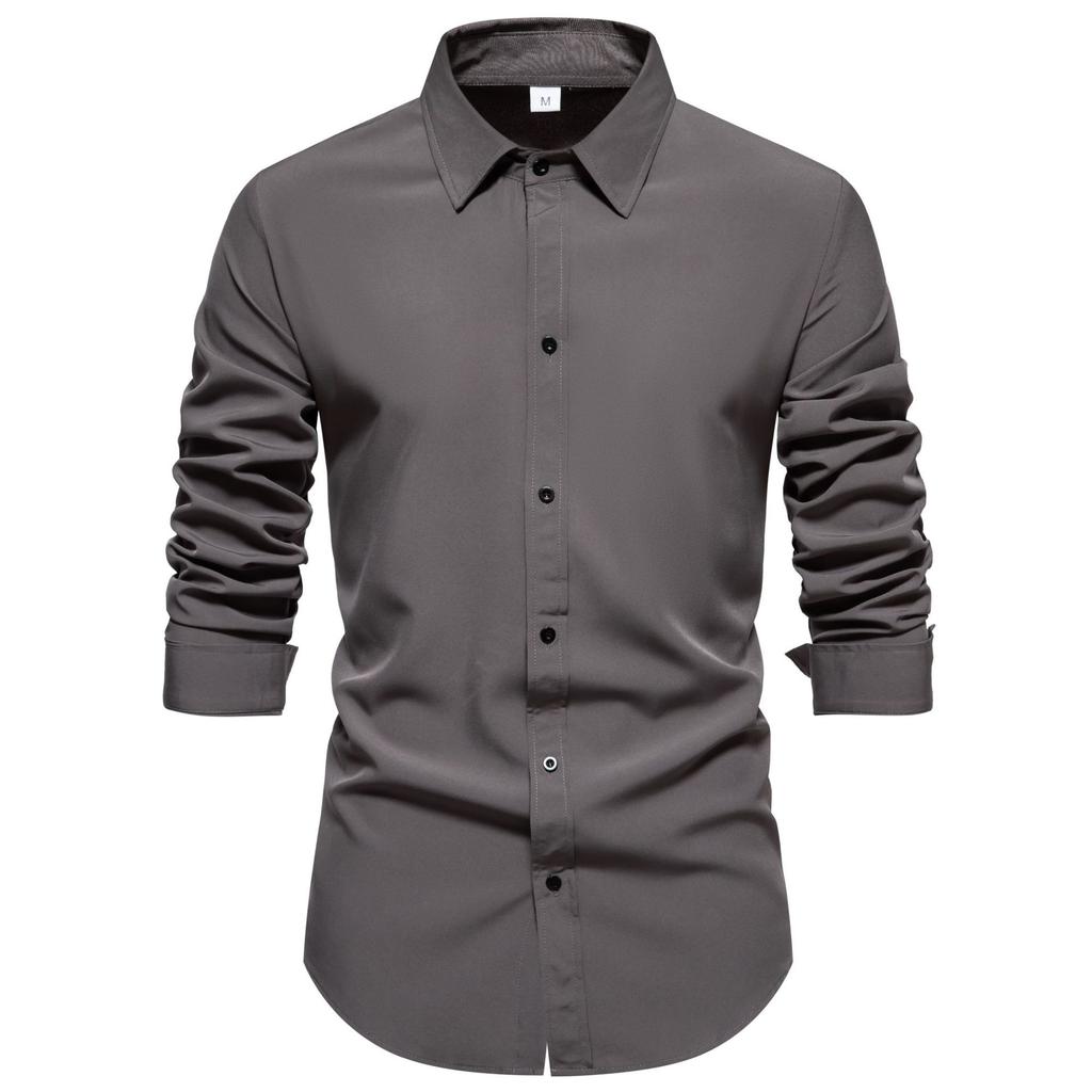 Men's Comfortable Solid Color Shirts Long Sleeve Shirt Casual Business Shirt for Men Lightweight Work Breathable Lapel Shirts