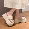 Fashion 8CM Women High Platform Slippers Summer Rhinestone Beach Flip-Flops Ladies Wedge Heels Flock Shoes Woman Outside Chunky Sandals