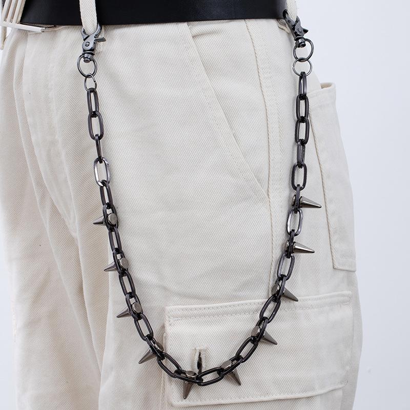 Exaggerated Double Trouser Chain Gun Black Star Spiked Waist Chain Male Punk Style Jeans Chain