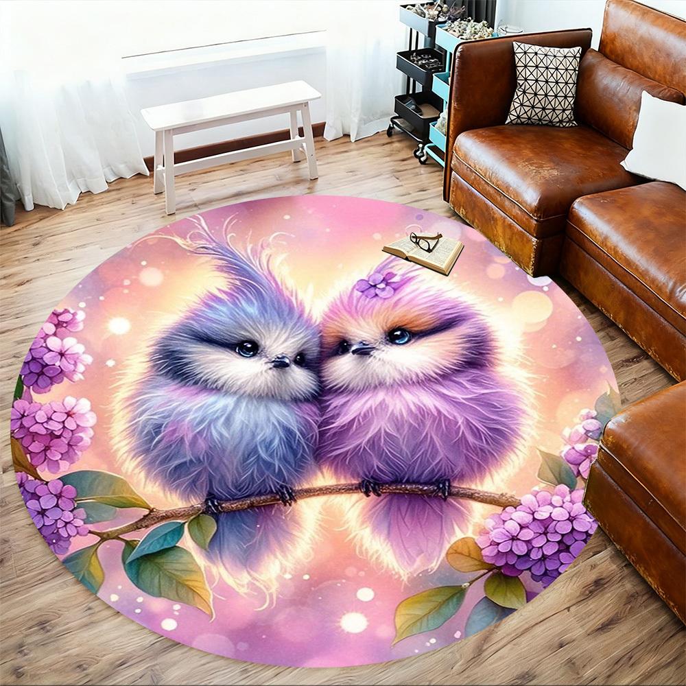 1PC Birds Flowers Fantasy Round Chair Mat Area Rug - Non-Slip, Floor Mat for Office, Bedroom, Home Decor Christmas Gift C0528038