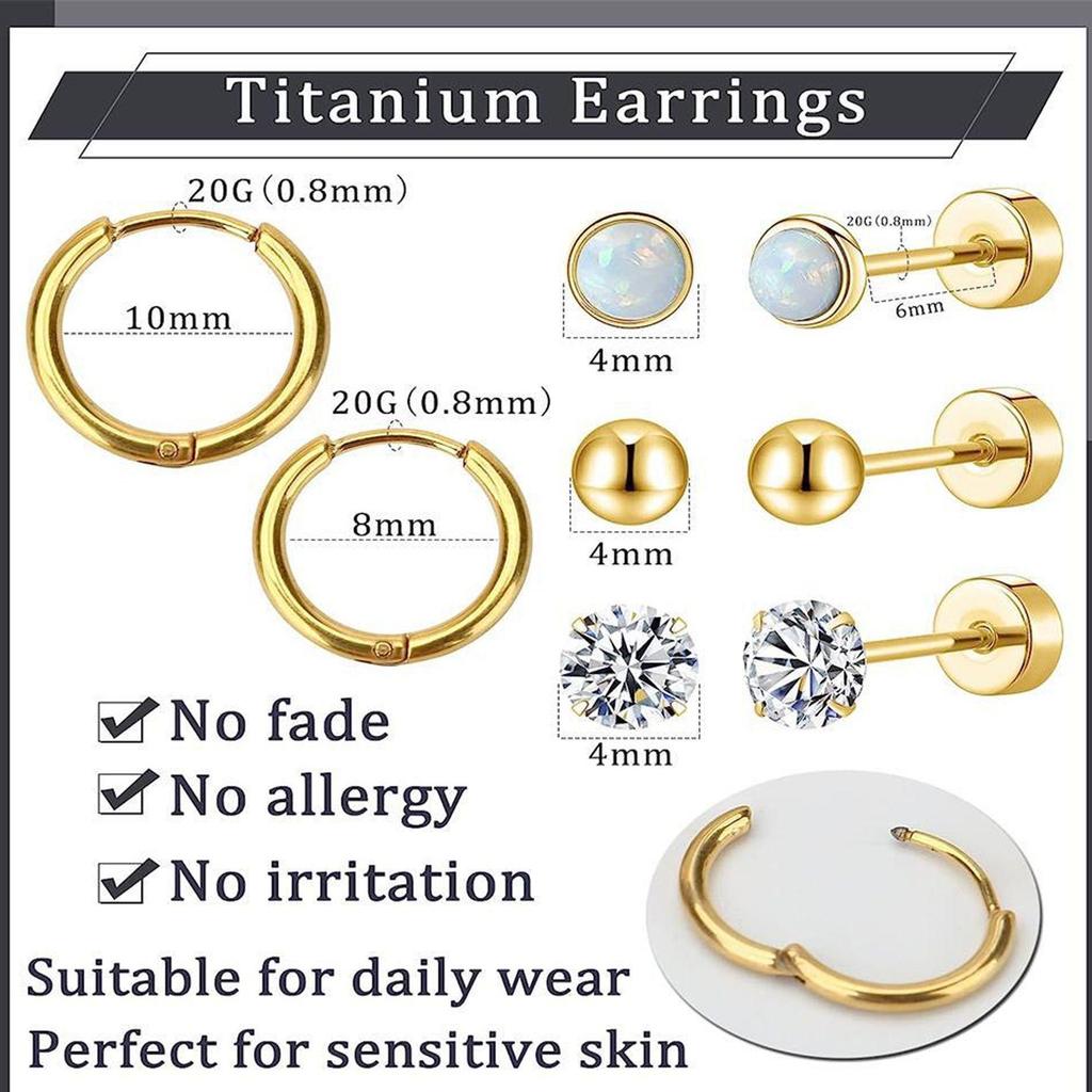Stainless Steel Zircon Stud & Round Wire Earrings Set with Vacuum Electroplating Finish