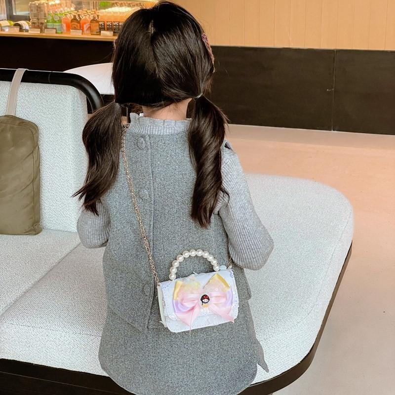 Little Girls Elegant Bow Shoulder Bag Fashionable Chain Strap Versatile Kids Purse