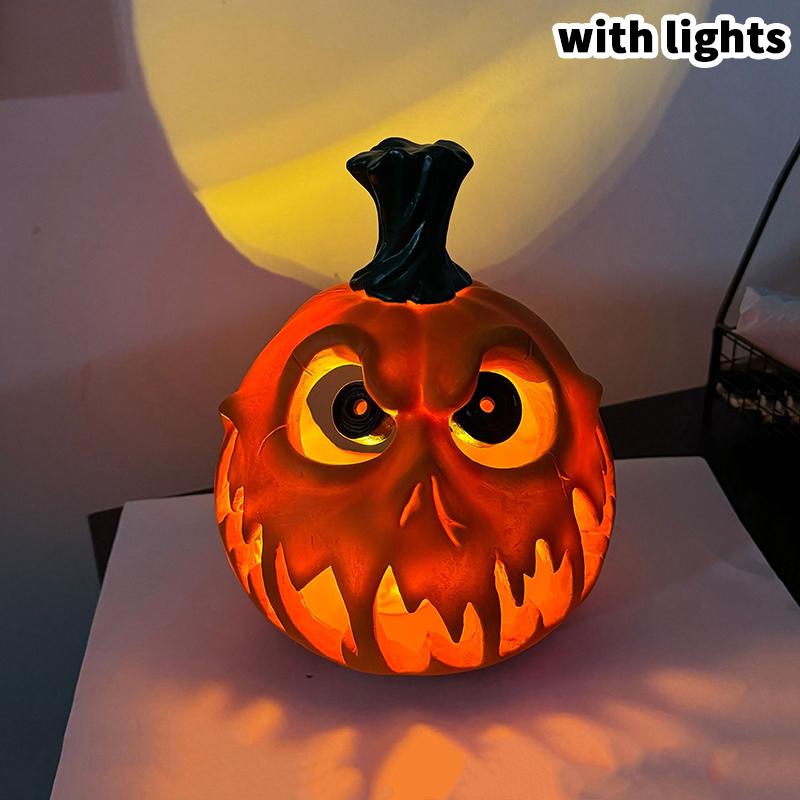 

Pumpkin Resin Decoration Spooky Skull Head Eerie Hollow Design Indoor Outdoor Decor Carved Texture Halloween Party Decorations With light