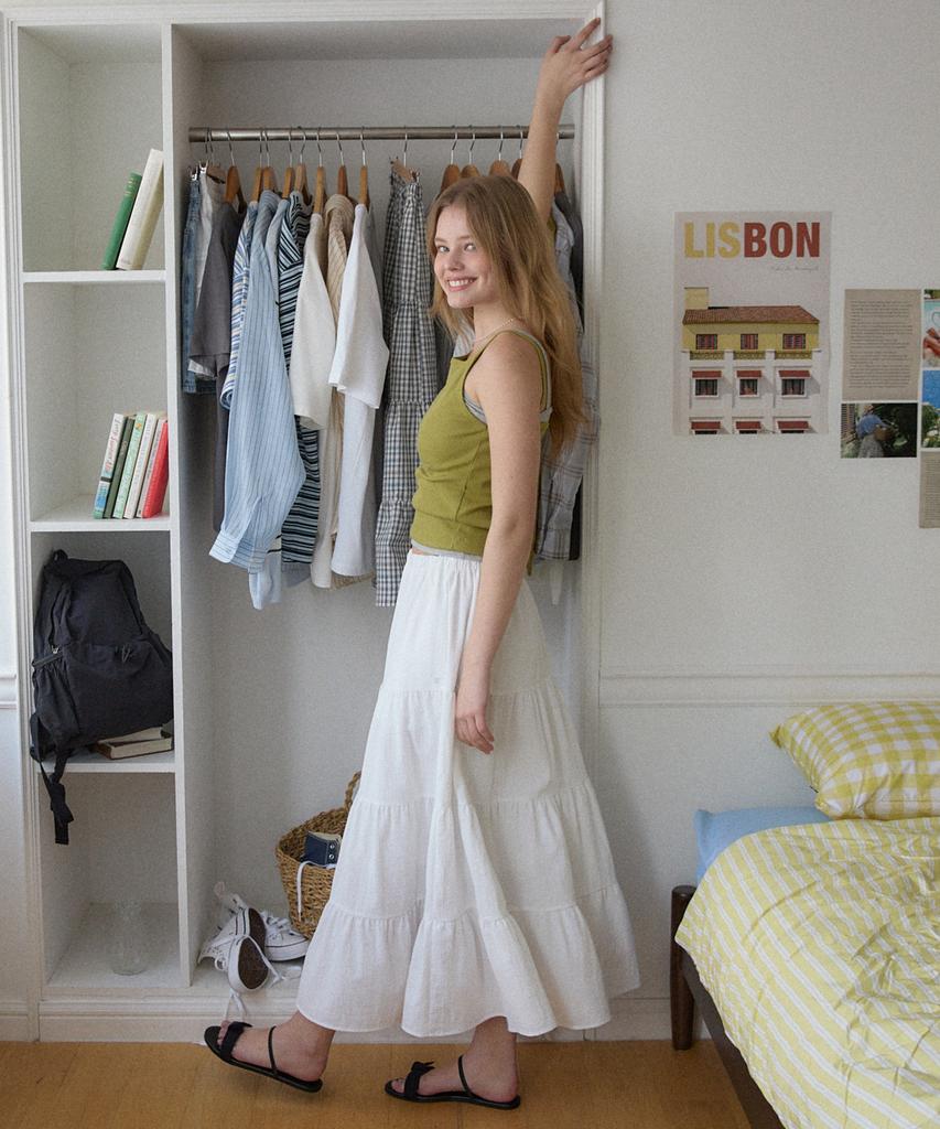 Our Hope Seersucker Tiered Elastic Skirt - White