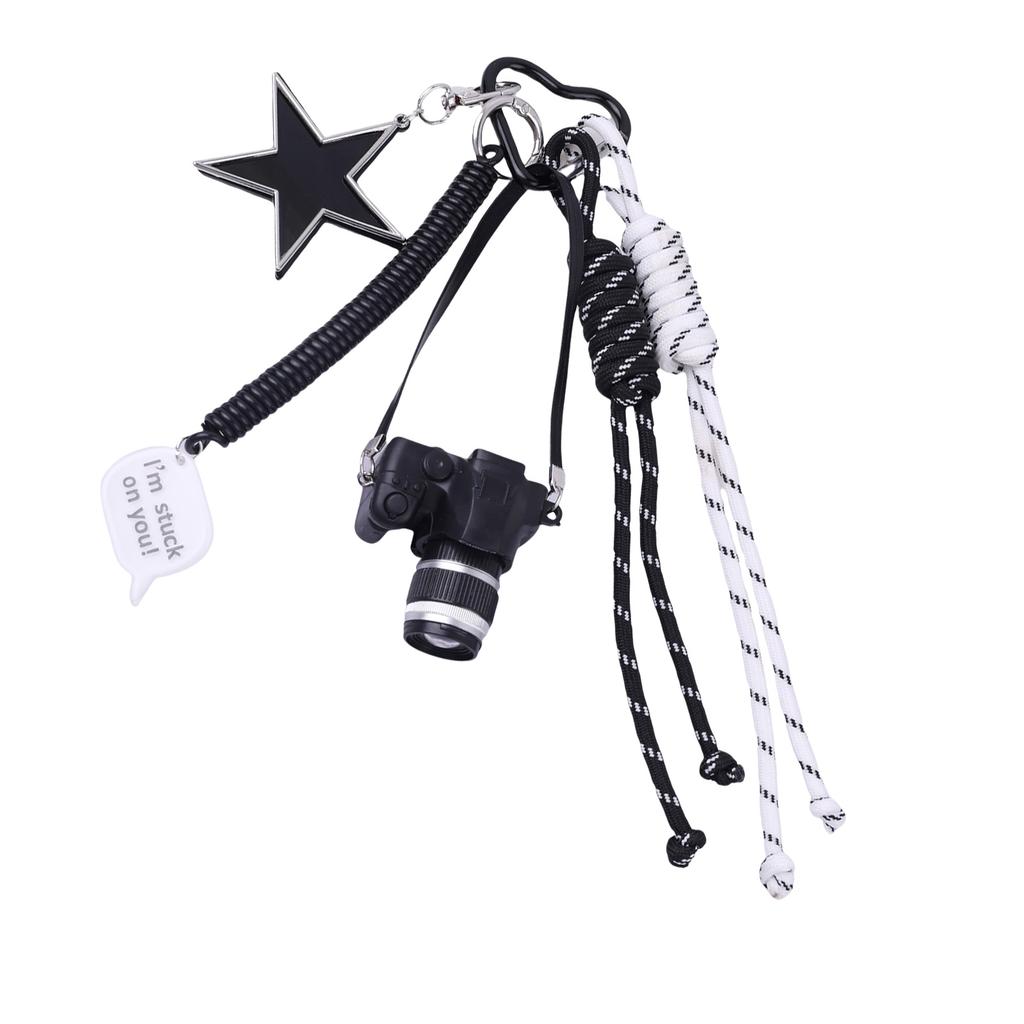 Creative Camera Star Keychain For Women Hand Woven Nylon Rope Bag Charm Aesthetic Bag Accessories Backpack Pendant