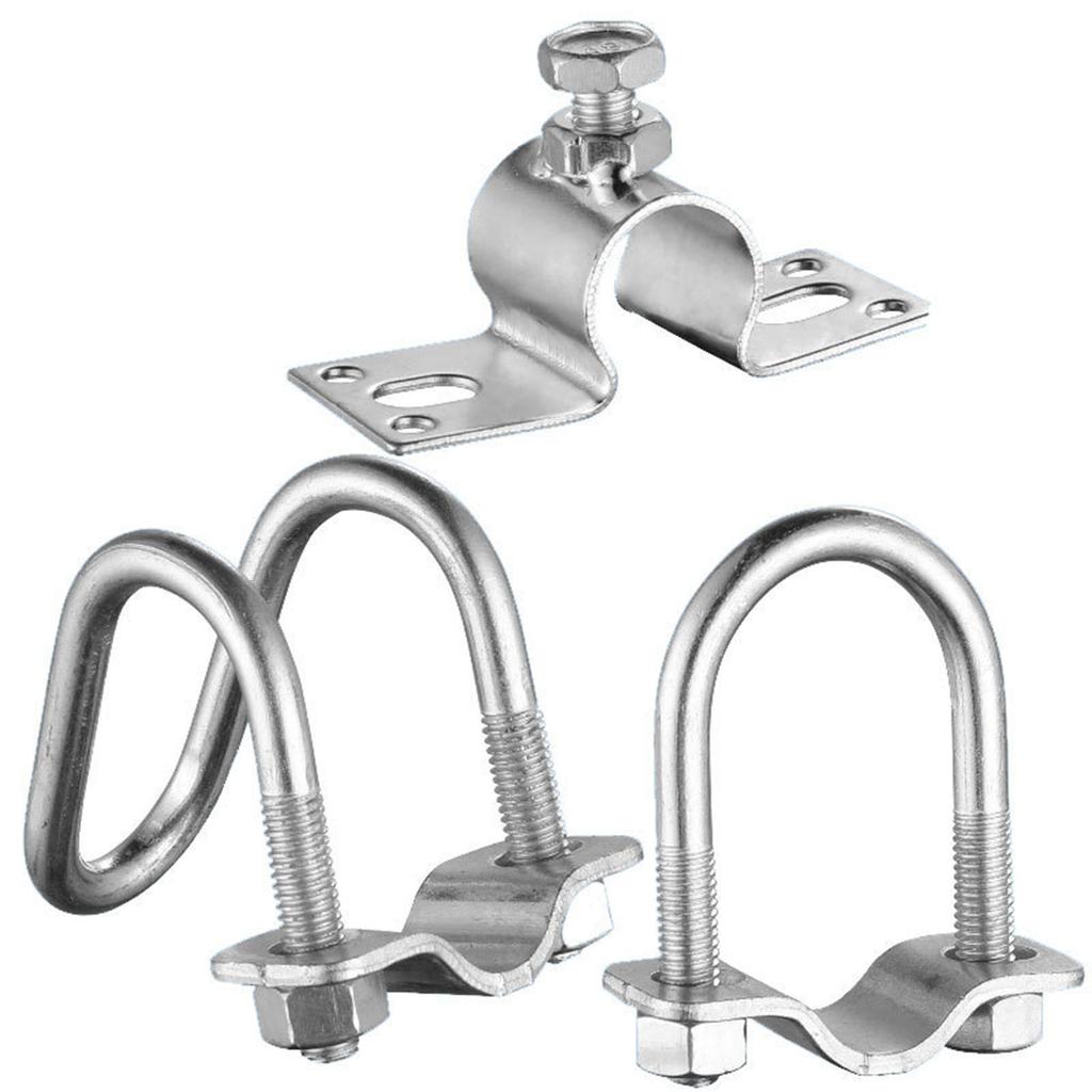 10Pcs Cross Pipe Clamp Double U-shaped Screw Bolt Horizontal Vertical Connector Stainless Steel Pipe Connector Fixator