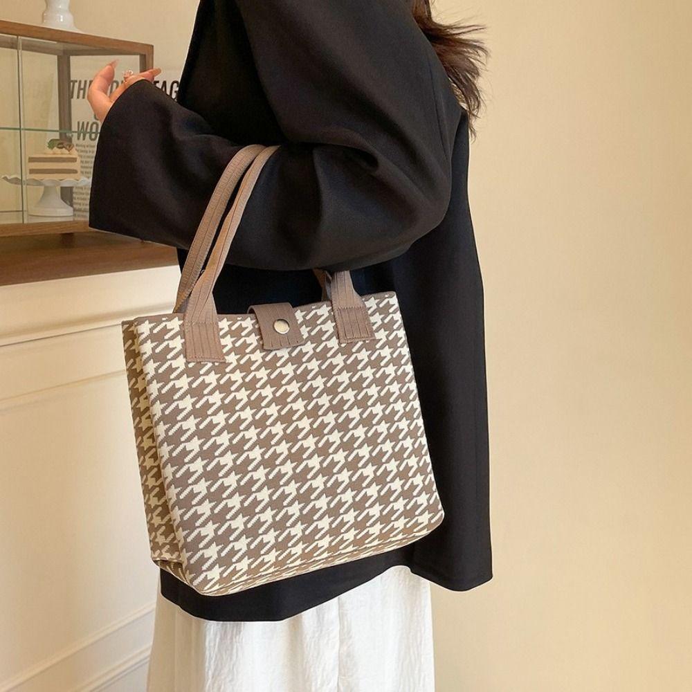 Tote Bag Houndstooth Handbags Canvas Shoulder Bag Trendy Geometric Cloth Bag Girls