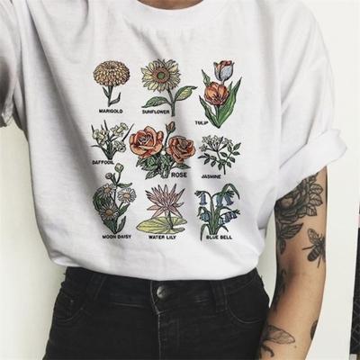 Harajuku Tees Shirt Wildflower Graphic Tees Floral Print T Shirt Women Sunshine Plant These Tee Uni