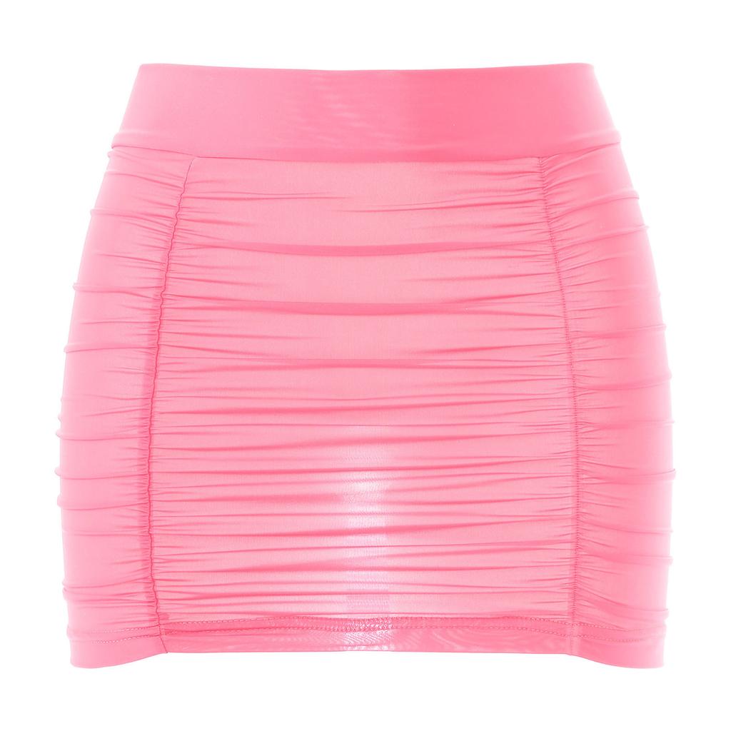 Womens Bodycon Mini Skirt Ruched Elastic Bands Semi Sheer Hip Wrap Lingerie Skirt