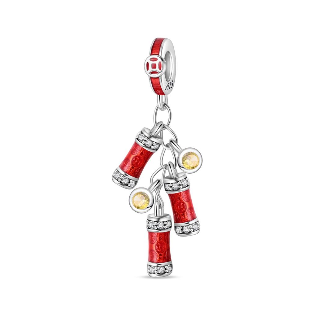 Red Series 925  Silver Camera Apple Heart-Shaped Koi Firecracker God Wealth Charm Fit DIY Bracelet Necklace Party Gifts
