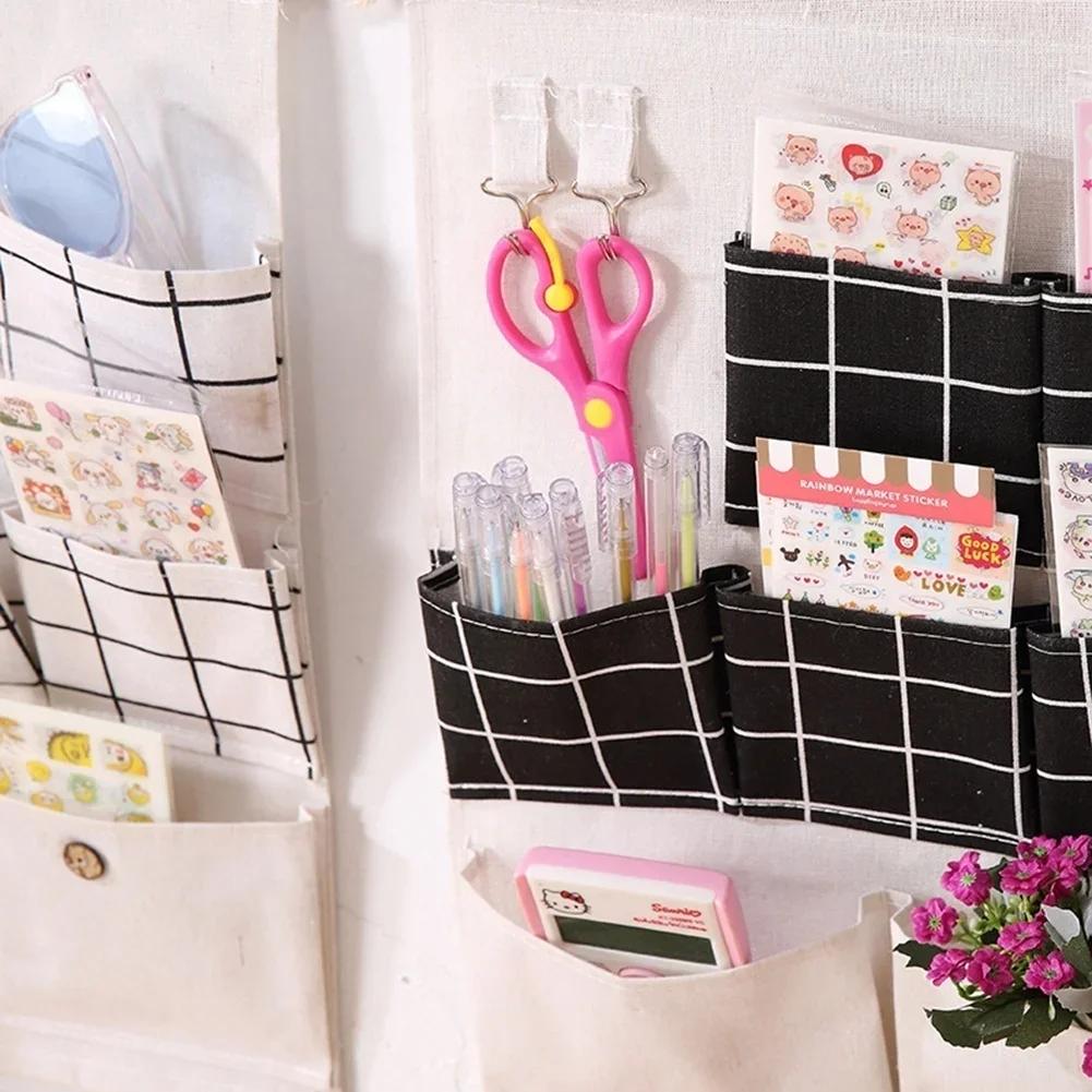 Cotton Linen Hanging Storage Bag 7 Pockets Waterproof Organizer for Bathroom Bedroom Wardrobe Wall Mount Home Storage Solution