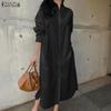 ZANZEA Women Casual Turn Down Collar 3/4 Sleeve Loose Shirt Dress