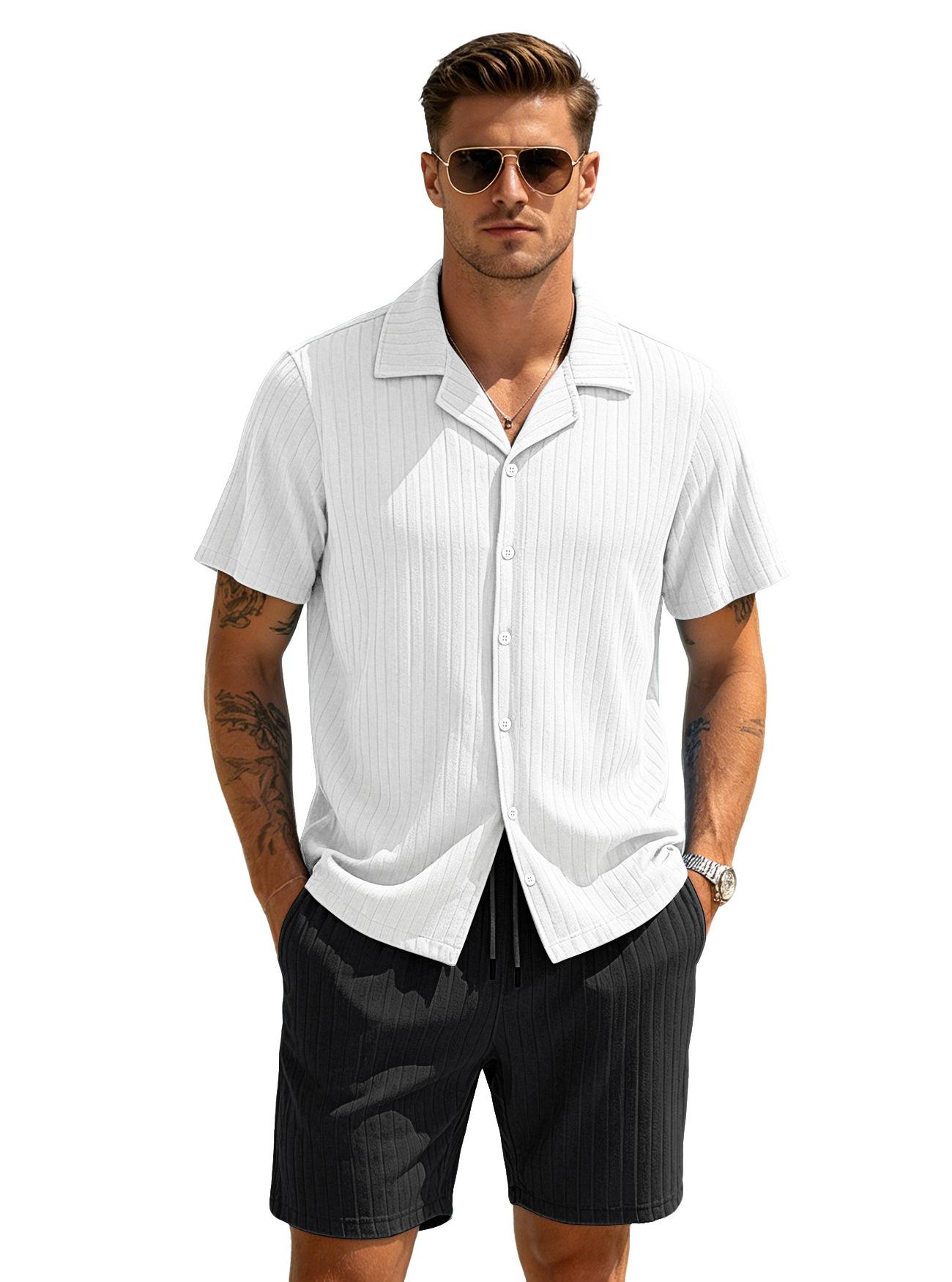 2026 Commuter Casual Button Shirt Short Sleeve Men s Vacation Beach Pants Summer Cardigan Short Sleeve Shorts S