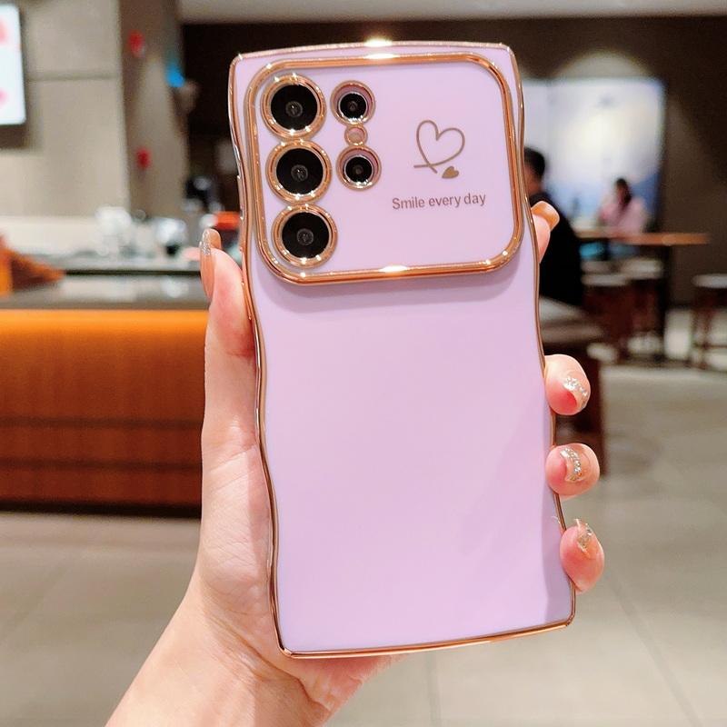 

Чехол с покрытием Love Heart Wave Frame для Samsung S24 Ultra S23 FE, сплошной цвет, полная защита, противоударный мягкий чехол для телефона Samsung S24 Ultra фиолетовый