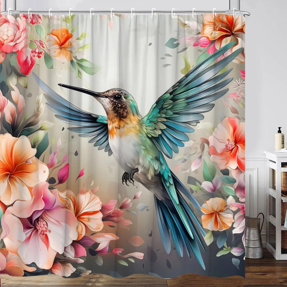 Flower Hummingbird Shower Curtain Watercolor Butterfly Cartoon Plants Farm Garden Home Polyester Fabric Bathroom Decor Curtains