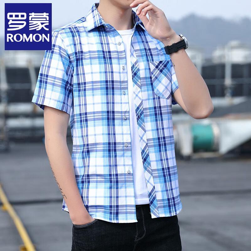 Lomon Men s Ice-Feel Plaid Short-Sleeve Shirt 40