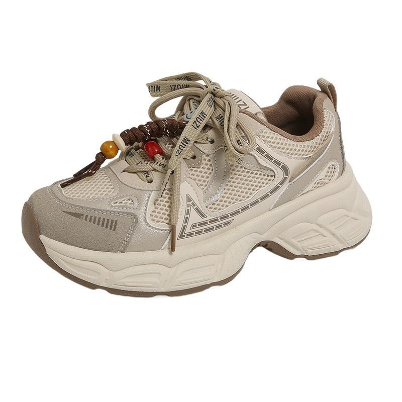 Thick-soled dad shoes women's 2025 autumn and winter new mesh heightened soft sole not tired feet breathable casual sports shoes