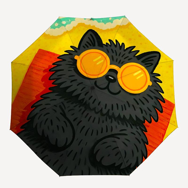 

1pc Sunglasses Furry Automatic Open/Close Umbrella Compact Folding Umbrella, All-Season Portable Umbrella for Women/Men F1124053