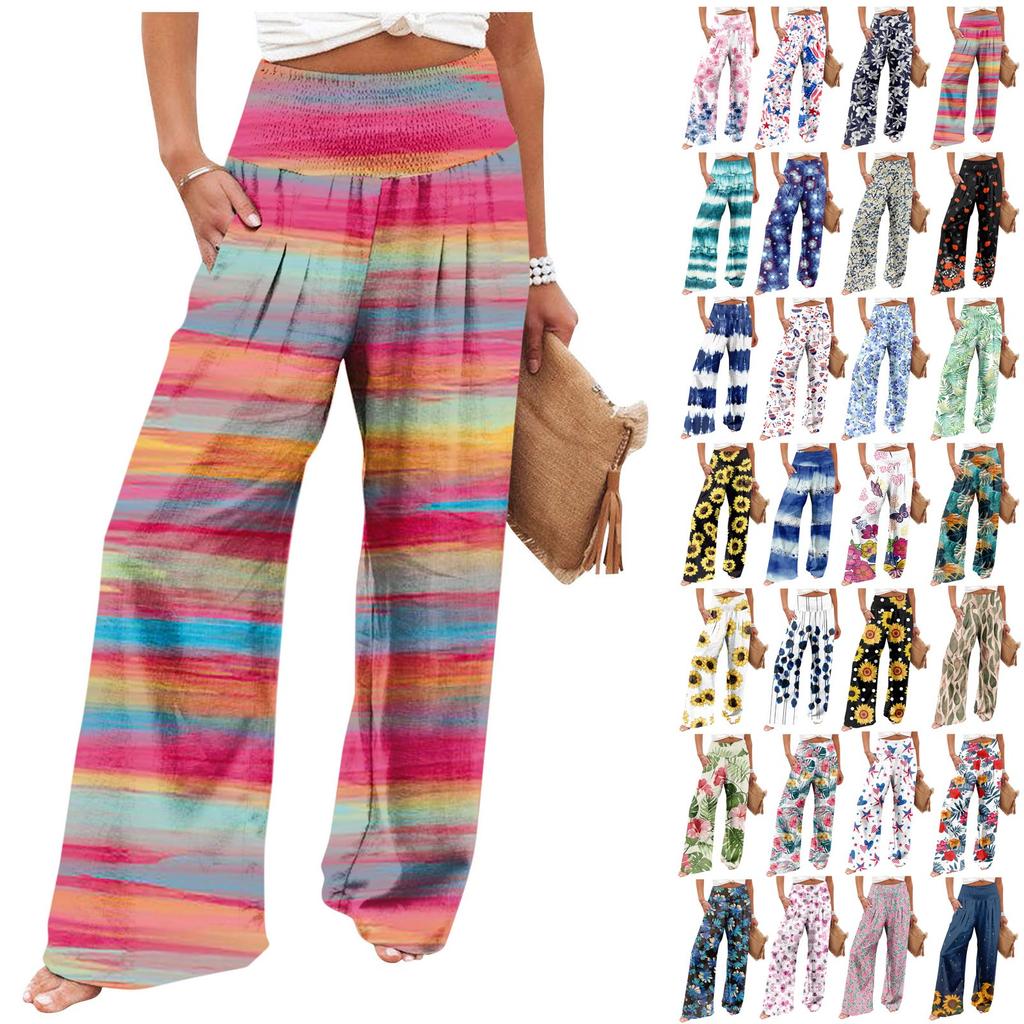 Damenmode, hohe Taille, elastische Damenhose mit weitem Bein, lässige und bequeme Strandhose