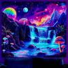 WEBEEDY UV Reactive Waterfall Tapestry Blacklight Galaxy Mushroom Landscape Tapestry Wall Hanging Aesthetic Glowing Tapestries for Bedroom Living Room