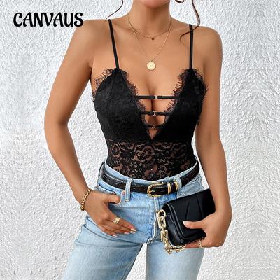 Summer Women's Jumpsuit Sling Black Lace Tight Sexy Mesh Jumpsuit