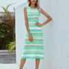Ladies Casual Fashion Sexy Comfortable Cool Sleeveless Striped Knitted Dress