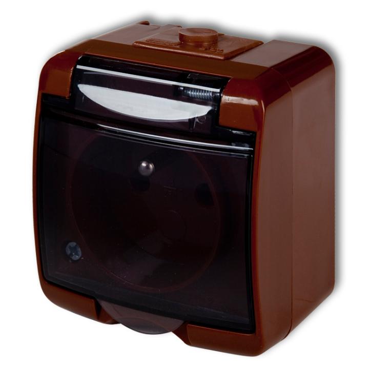 Junior Single Socket Z/U (Smoke Flap) Brown Ip54 4Ghe-1D