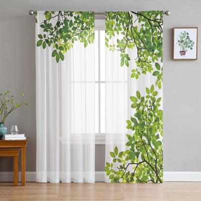 Yeşil Dallar Bitki Yaprakları Tül Perdeler Oturma Odası Yatak Odası Dekorasyon Için Şeffaf Şifon Sırf Vual Pencere Perdesi