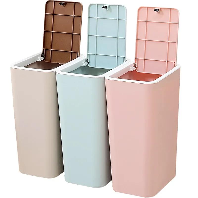 Nouvelle poubelle rectangulaire créative Cuisine Salle de bain Toilettes Poubelle Salon Pièce Avec couvercle Poubelles Poubelle à poussoir nordique