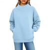 Women's Fashionable Casual Solid Color Round Neck Long Sleeved Pocket Sports Casual Pullover Sweatshirt Top