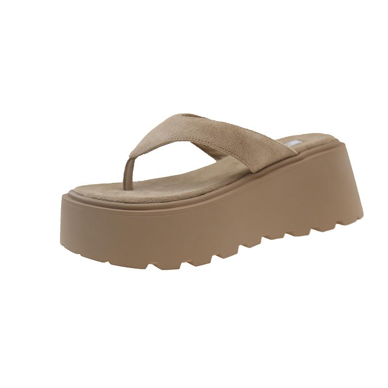 High-heeled thick-soled flip-flops shoes for women's summer new Korean version outer slippers suede fashion cool slippers