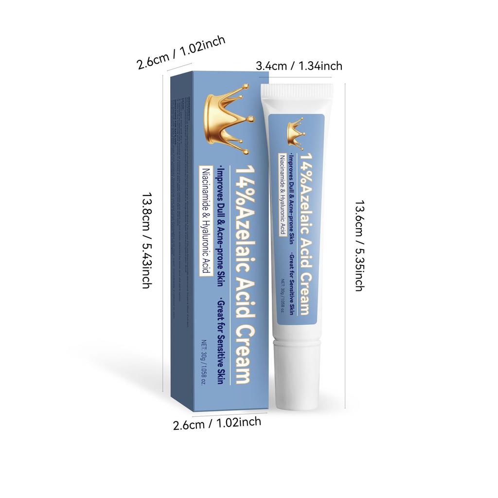 Crema all'Acido Azelaico 30g, Blu, Confezione Neutra, Formula Delicata per Acne, Imperfezioni, Pelle Grassa e Sensibile