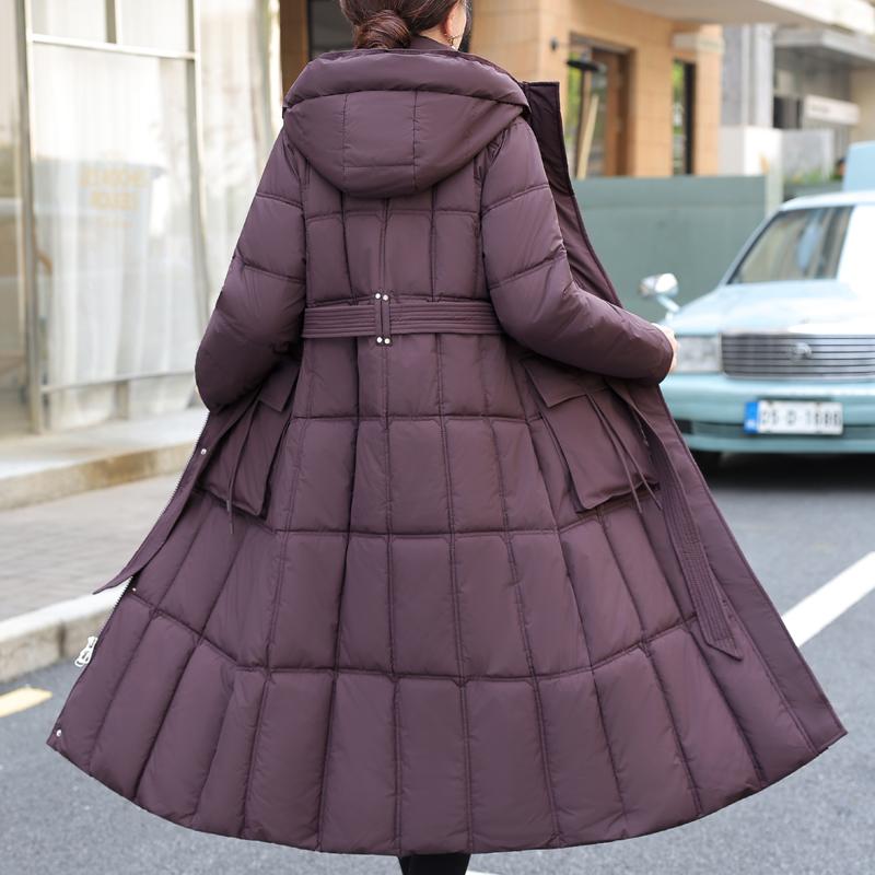 Fashion Woman Winter Long Coats Hooded Thick Warm Casual Winter Jacket Women's Parkas With Belt