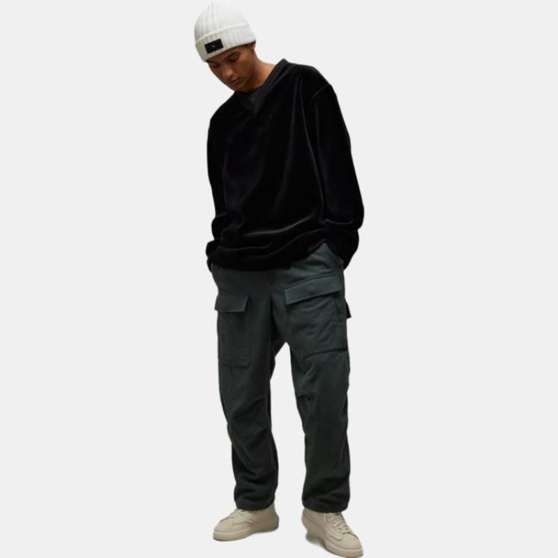 Y-3 VELVET CREW Lässiger Sport Einfarbiger Minimalistischer Samt Pullover Sweatshirt Unisex Schwarz IL2146