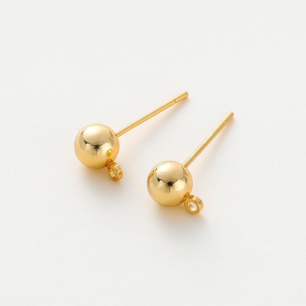 14K 18K Gold Plated Round Ball Ear Post With Loop Studs Earrings Backs Plug Ear Pins Ball Needles for DIY Jewelry Making Finding