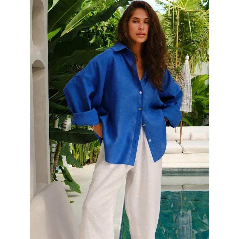 Spring Summer Loose Casual Women Shirts Female Fashion Office Long Sleeved Blouse Solid Color Lapel Buttons Simple Tops Ladies Clothing