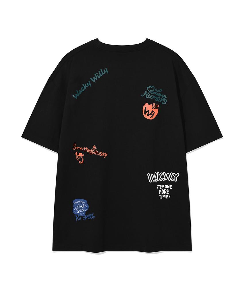 WACKY WILLY Multi-Graphic Short Sleeve T-Shirt Black