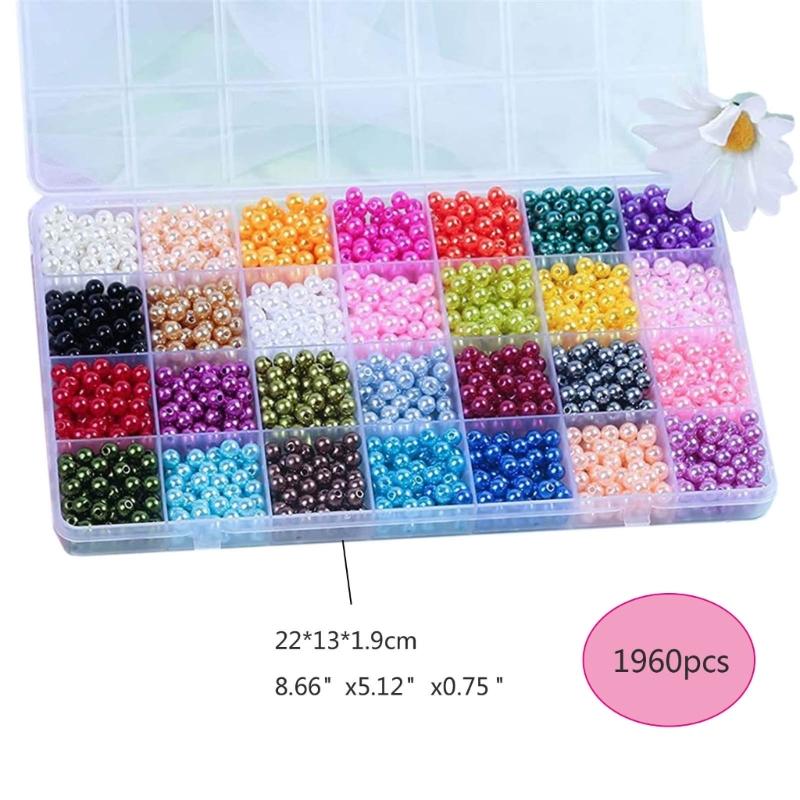 1960pcs Vibrant Colored Beads Kits Imitation Pearls Beads Colorful Beads Small Round Beads Assortment for Jewelry Maker