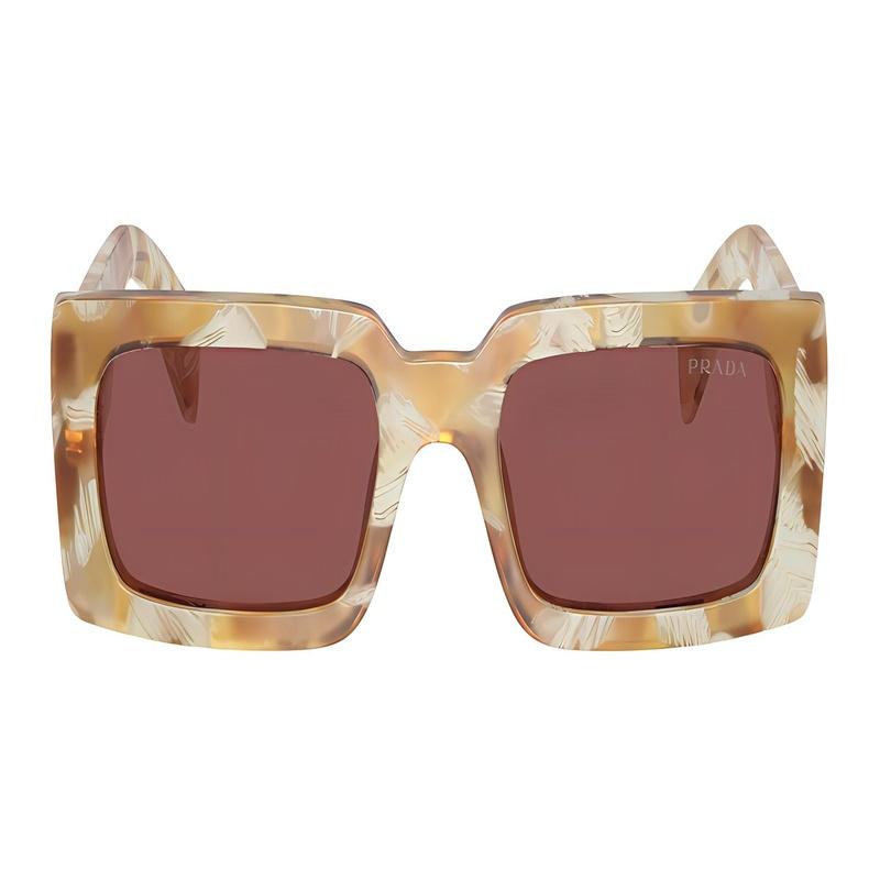 Prada Temple Letter Logo Rectangular Sunglasses Women's Brown