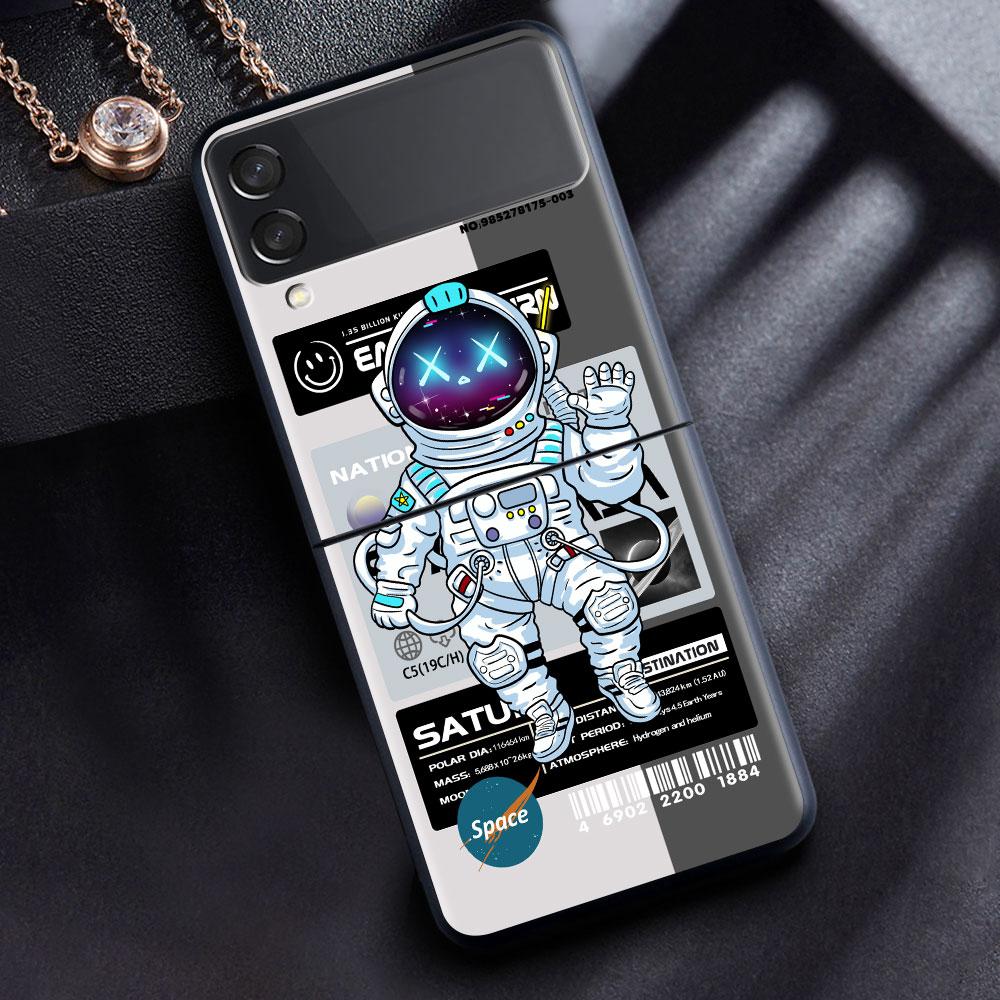 

Для Samsung Galaxy Z Flip 3 5G чехол для телефона ZFlip3 черный твердый чехол противоударный защитный чехол роскошный чехол модный крутой астронавт Samsung Z Flip 3