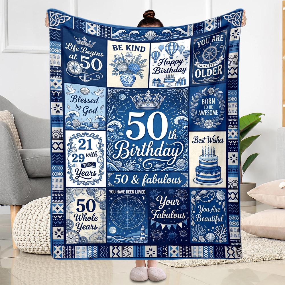 50th Birthday Celebration Flannel Blanket-Soft and Suitable for Sofas,Beds,Offices,Travel,All Seasons,Great Gift for Holidays and Birthdays.