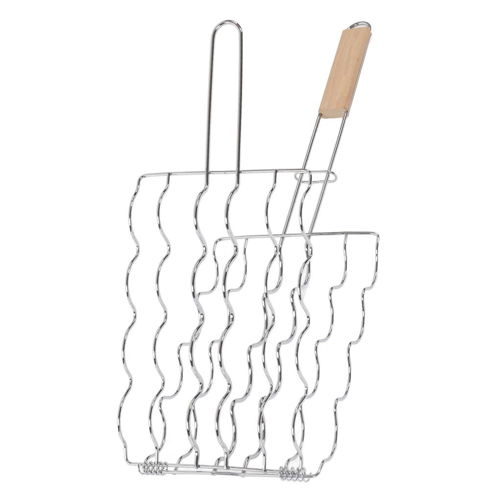 Corn Grilling Basket Stainless Steel Beech Wood Handle Even Heat Distribution 4 Corns Capacity Grilling Holder for