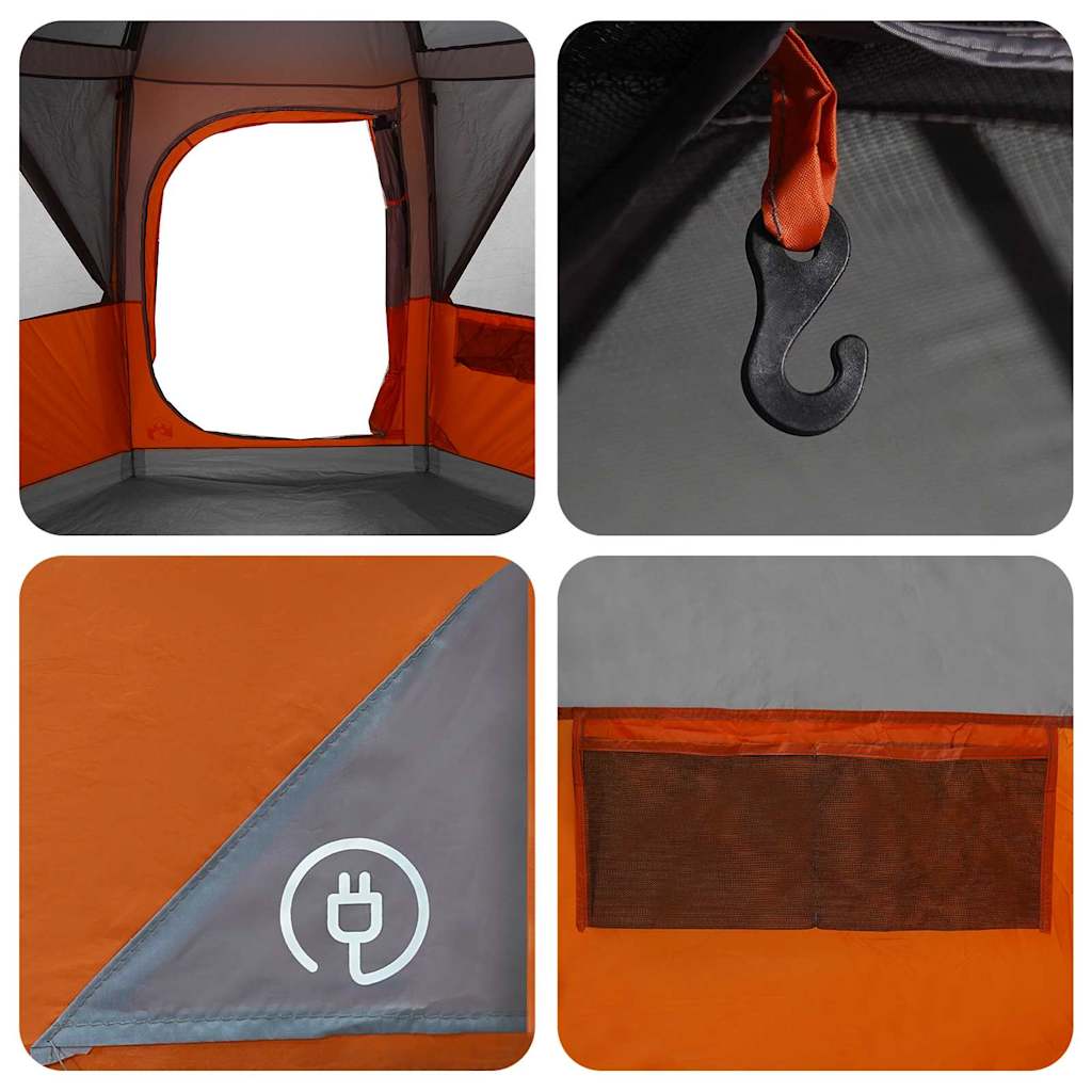 6 Person Tent with Grey and Orange Roof 425 x 396 x 222 cm