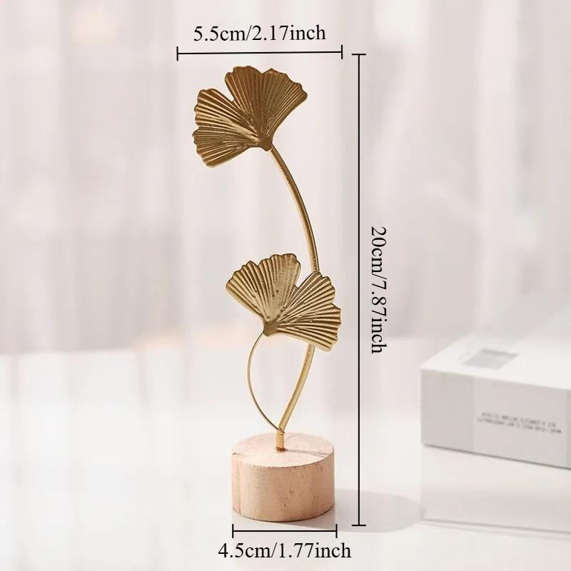 1pc Golden Ginkgo Leaf Feather Metal Model Figurines Desktop Craft Ornaments Photo Props Statues Sculptures Home Christmas Decor