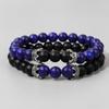 2Pcs/Set Natural Map Stone Beads Bracelet Fine Crown Charm Bracelets Balance Quartz Elastic Wrist Jewelry for Men Women 8mm